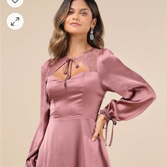 Lulu’s Consistent Beauty Mauve Pink Lace Cutout Long sleeve Mini Dress Size S - Picture 5 of 6
